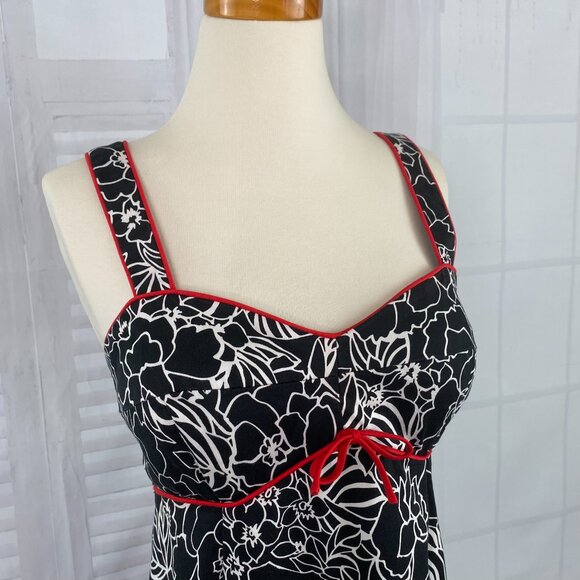 madison leigh Dresses & Skirts - Madison Leigh 6 Rockabilly Dress Black White Red Floral Cotton Stretch Sundress